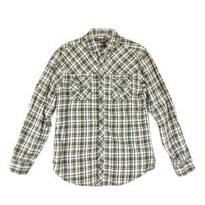 Helix Mens M Black Yellow Plaid Flannel Button Down Long Sleeve Shirt Grunge Y2K